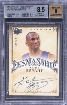 2008-09 Upper Deck Premier Penmanship Autographs #PENKB Kobe Bryant Signed Card (#27/50) - BGS NM-MT+ 8.5/BGS 8